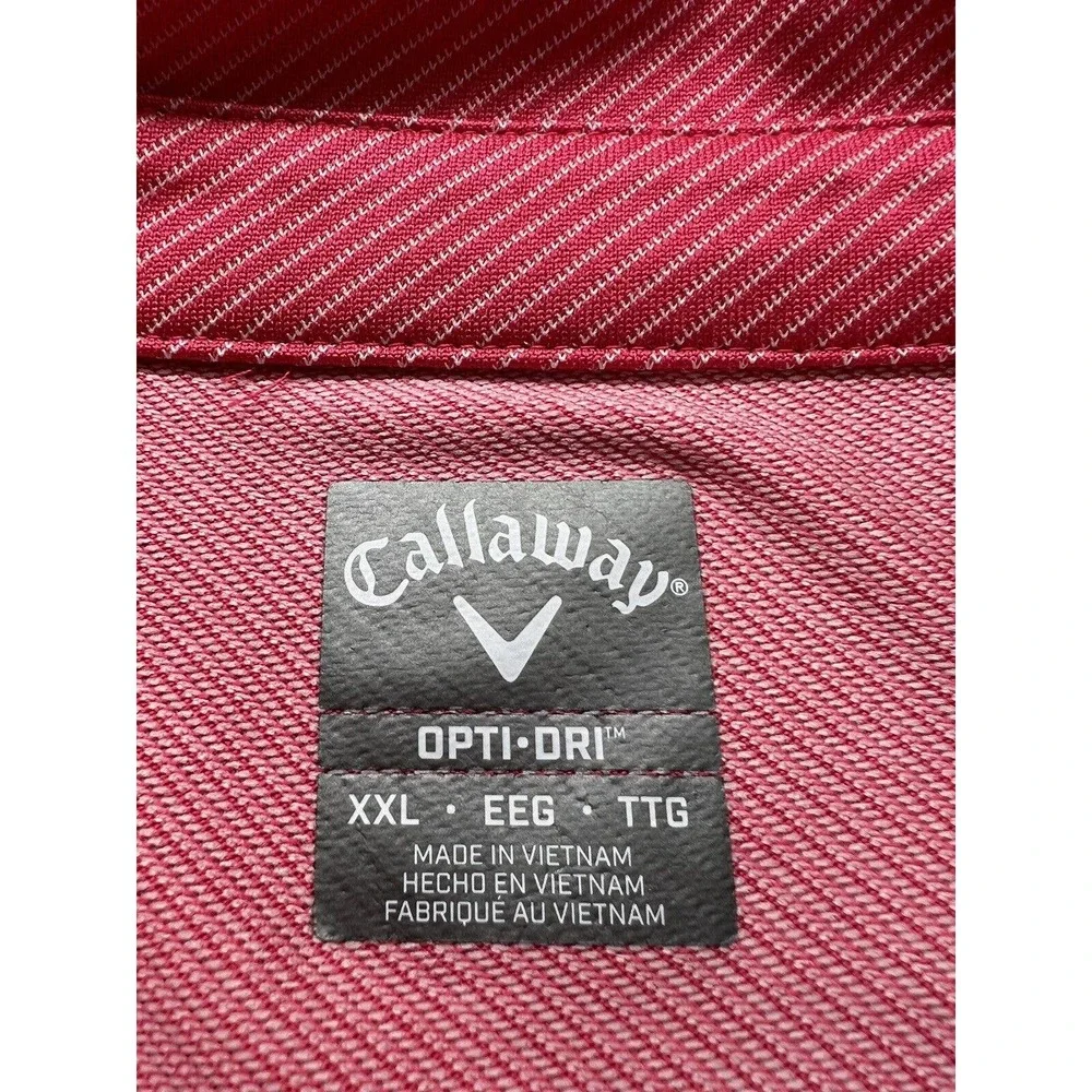 Callaway Opti-Dri Golf Shirt Men's XXL Pink‎ Stripe Geo UPF 50 Stretch